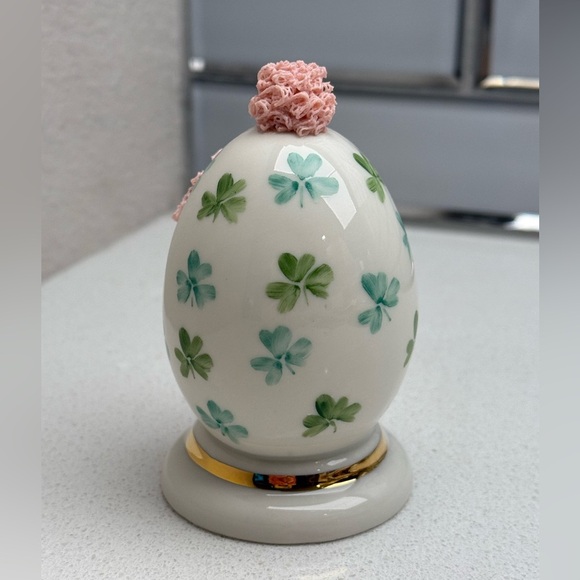 Vintage Irish Dresden Porcelain Pink Lace Easter Egg Bunny Bunnies Rabbits - Picture 4 of 10